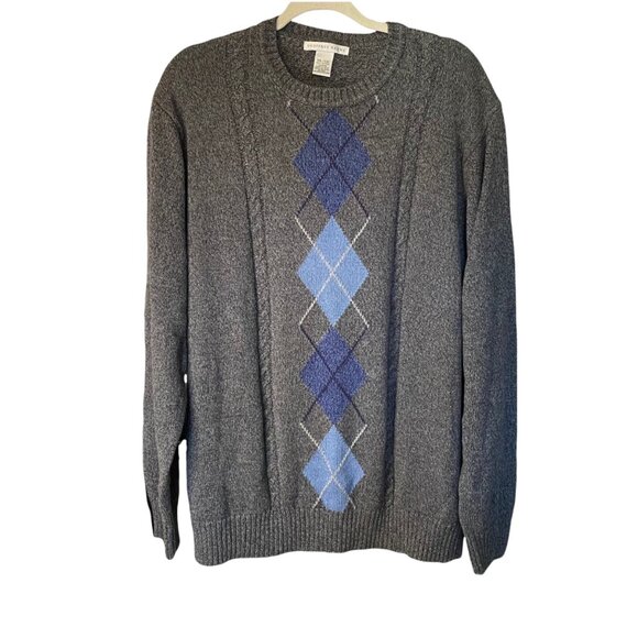 Vintage 90's Geoffrey Beene Men's Gray Argyle Sweater Size XL - Picture 1 of 4